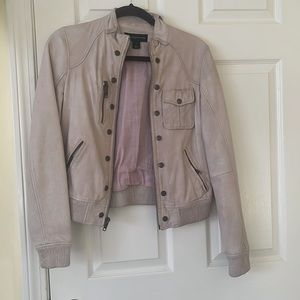 Bagatelle leather bomber jacket in cream/ beige